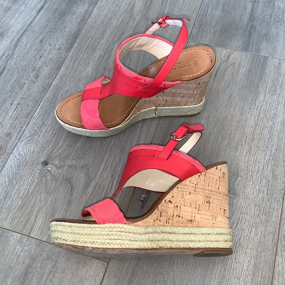 Coach Leather Wedge Sandal Red/Pink Size 8